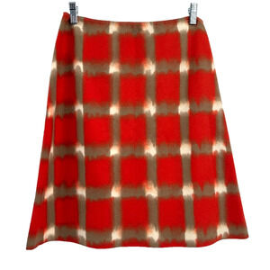 Tahari Wool Blend Plaid A Line Skirt Womens Size 4 Orange Taupe Career Y2K